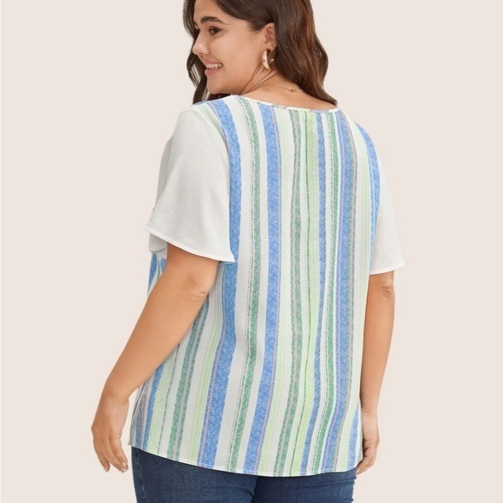 Bloomchic V-Neck Striped Contrast Patchwork Ruffl… - image 2